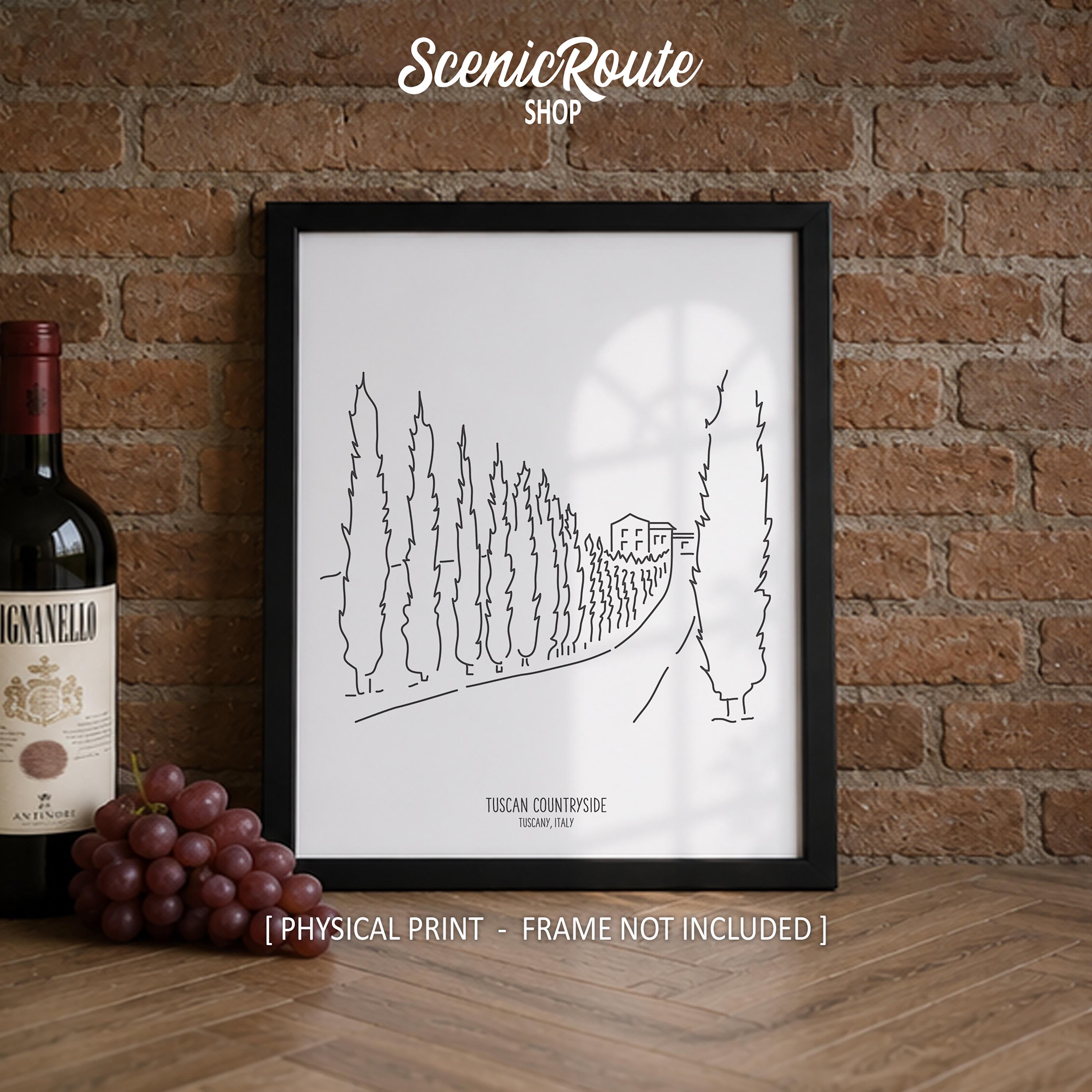 Tuscany Drive Line Art Print, Minimalist Black & White Italy