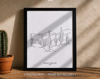 Saguaro National Park Line Art Print,  Minimalist Black & White Arizona Travel Poster