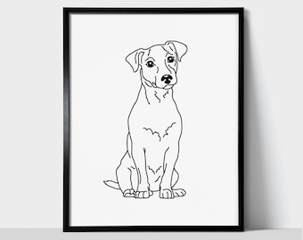 Jack Russell Terrier Dog Wall Art Print | Minimalist Black & White Line Art Drawing | Physical Print | Pet Portrait | Pet Memorial