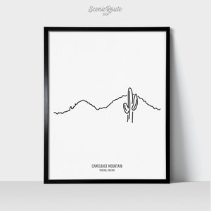 Camelback Mountain Wall Art Print | Minimalist Black & White Line Art Drawing | Physical Print | Phoenix Arizona Landscape Travel Art