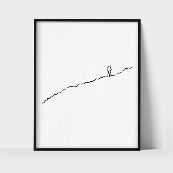 Hiking Mountain Trails Line Art Drawing Unframed Print 
