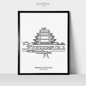 Indianapolis Speedway Pagoda Art Print | Indiana Black & White Line Art Drawing | Physical Print | Indy Car Sports Décor | Indy 500 Souvenir