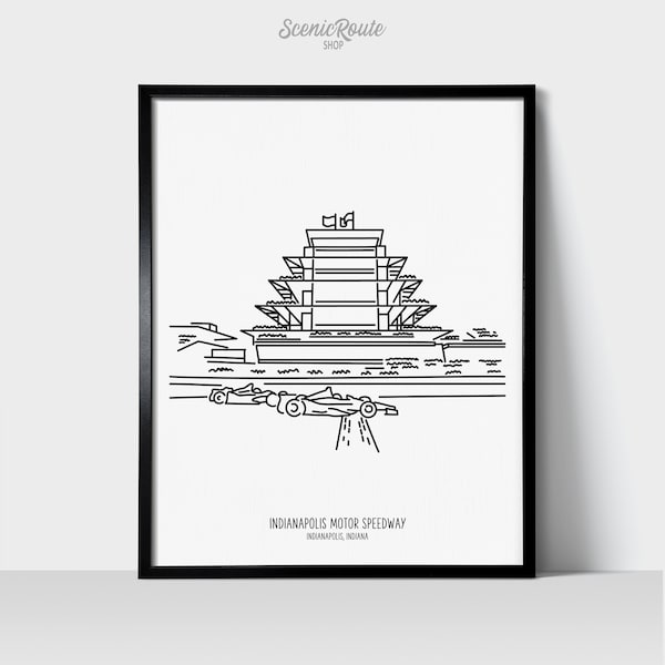 Indianapolis Speedway Pagoda Art Print | Indiana Black & White Line Art Drawing | Physical Print | Indy Car Sports Décor | Indy 500 Souvenir