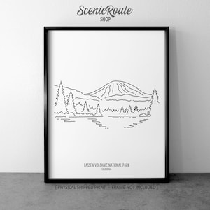 Lassen Volcanic National Park Drawing Art Print: California Minimalist Line Art, Travel Home Decor