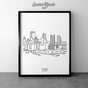 Pittsburgh Skyline Drawing Art Print: Pennsylvania Minimalist Line Art, Modern Travel Home Décor