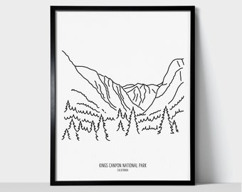 Kings Canyon National Park - Line Art Drawing Unframed Print