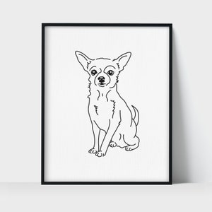 Chihuahua Dog Wall Art Print | Minimalist Black & White Line Art Drawing | Physical Print Ready to Frame | Pet Portrait | Pet Memorial