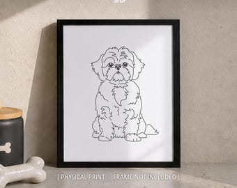 Shih Tzu Line Art Print,  Minimalist Black & White Personalized Dog Portrait Drawing