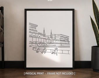 Louisville Churchill Downs Line Art Print,  Minimalist Black & White Horse Racing Kentucky Derby Drawing
