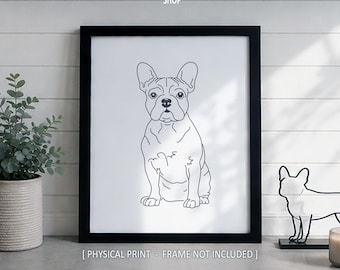French Bulldog Dog Art Print, Minimalist Black and White Line Drawing with Personalized Title