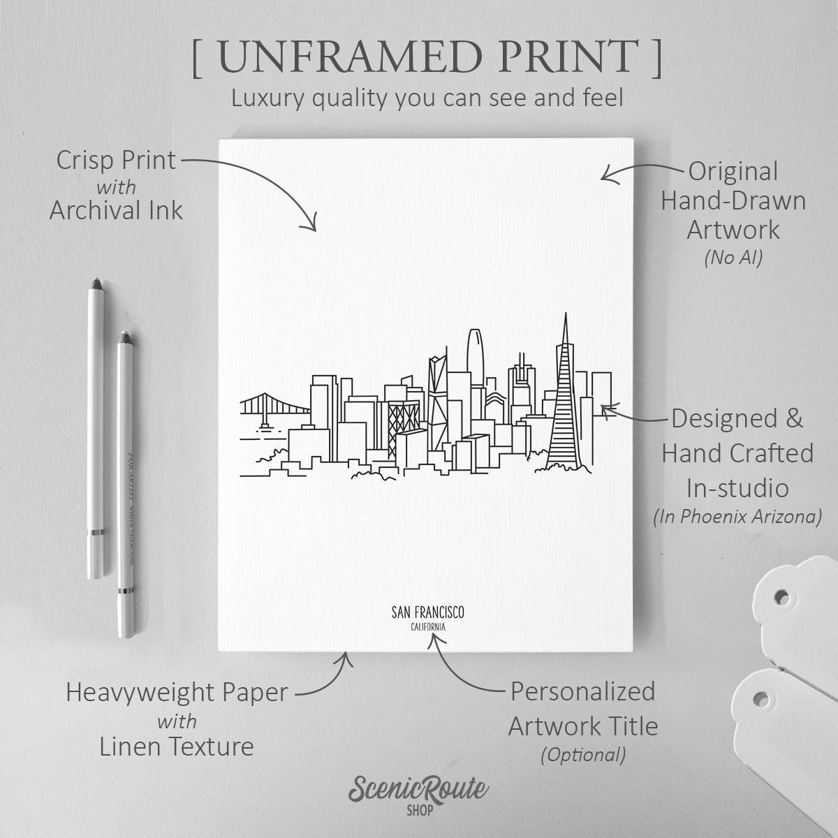 San Francisco Skyline Drawing Art Print: California Minimalist