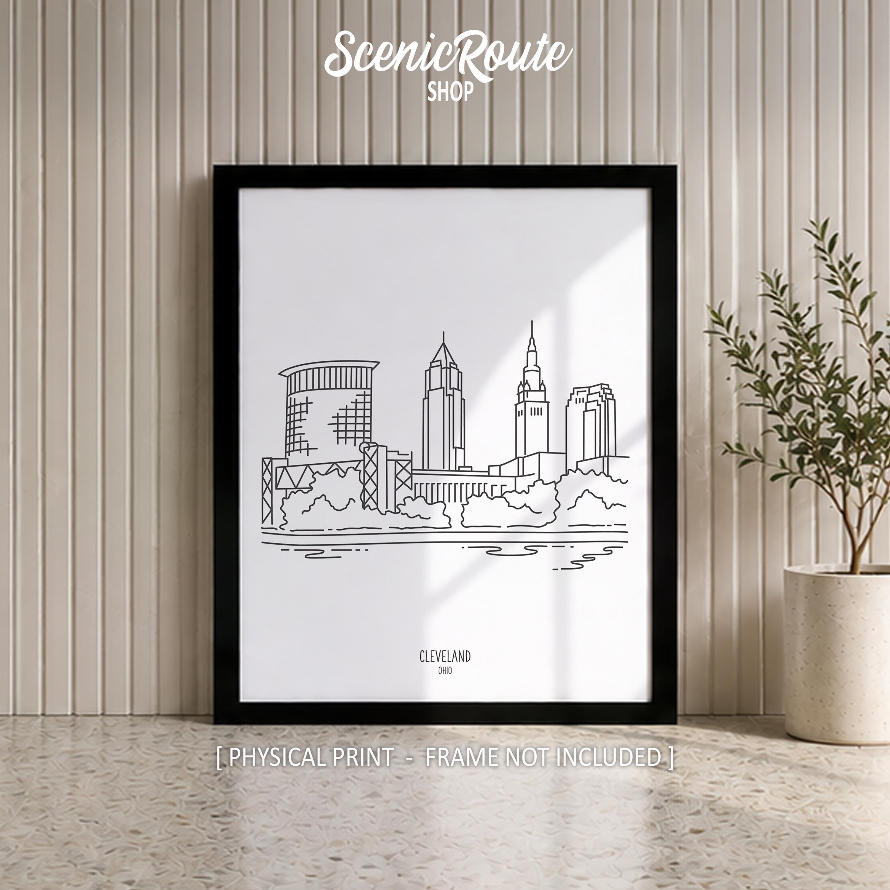Cleveland Ohio Skyline Line Art Print, Minimalist Black & White