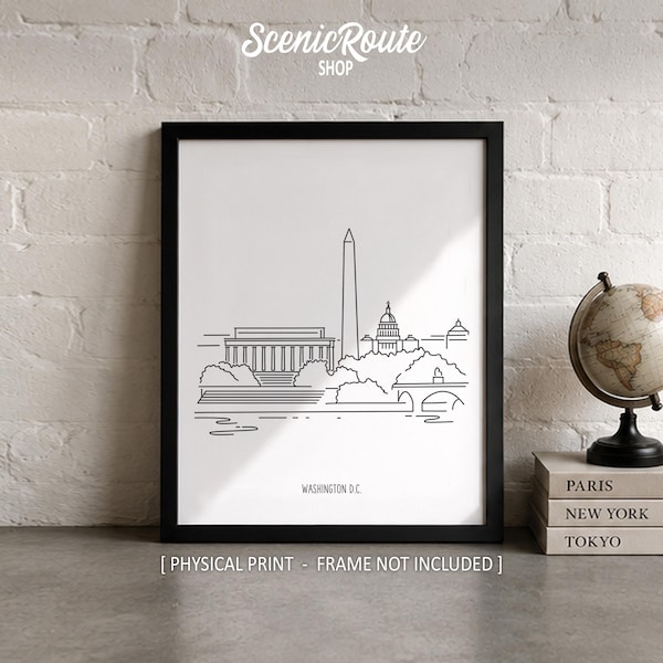 Washington DC Skyline Line Art Print,  Minimalist Black & White Travel Drawing