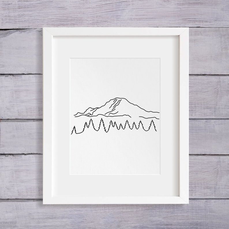 Mount Rainier National Park Line Art Minimalist Wall Art | Etsy