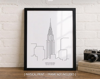 Chrysler Building Line Art Print,  Minimalist Black & White New York City Travel Drawing