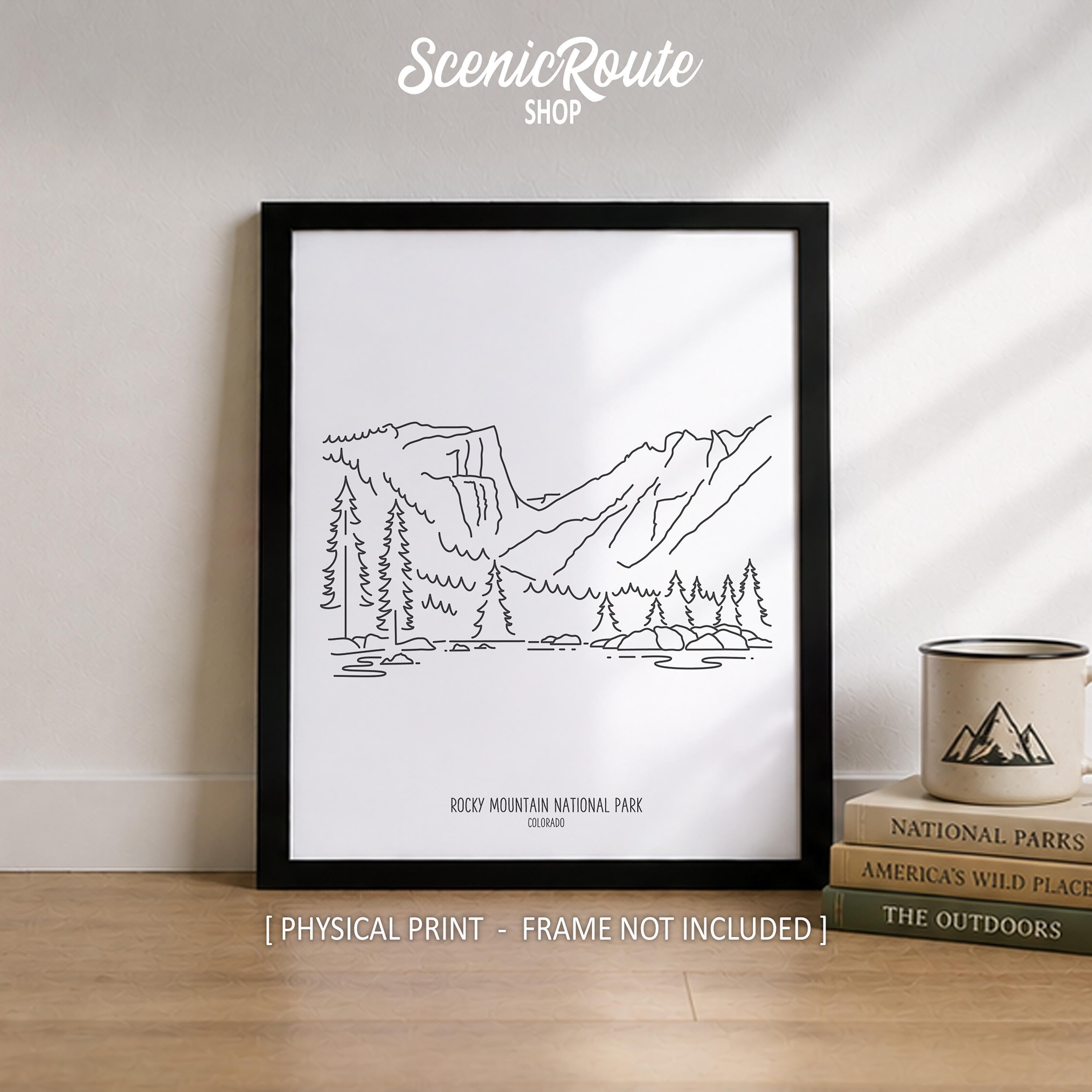 Rocky Mountain National Park Line Art Print, Minimalist Black