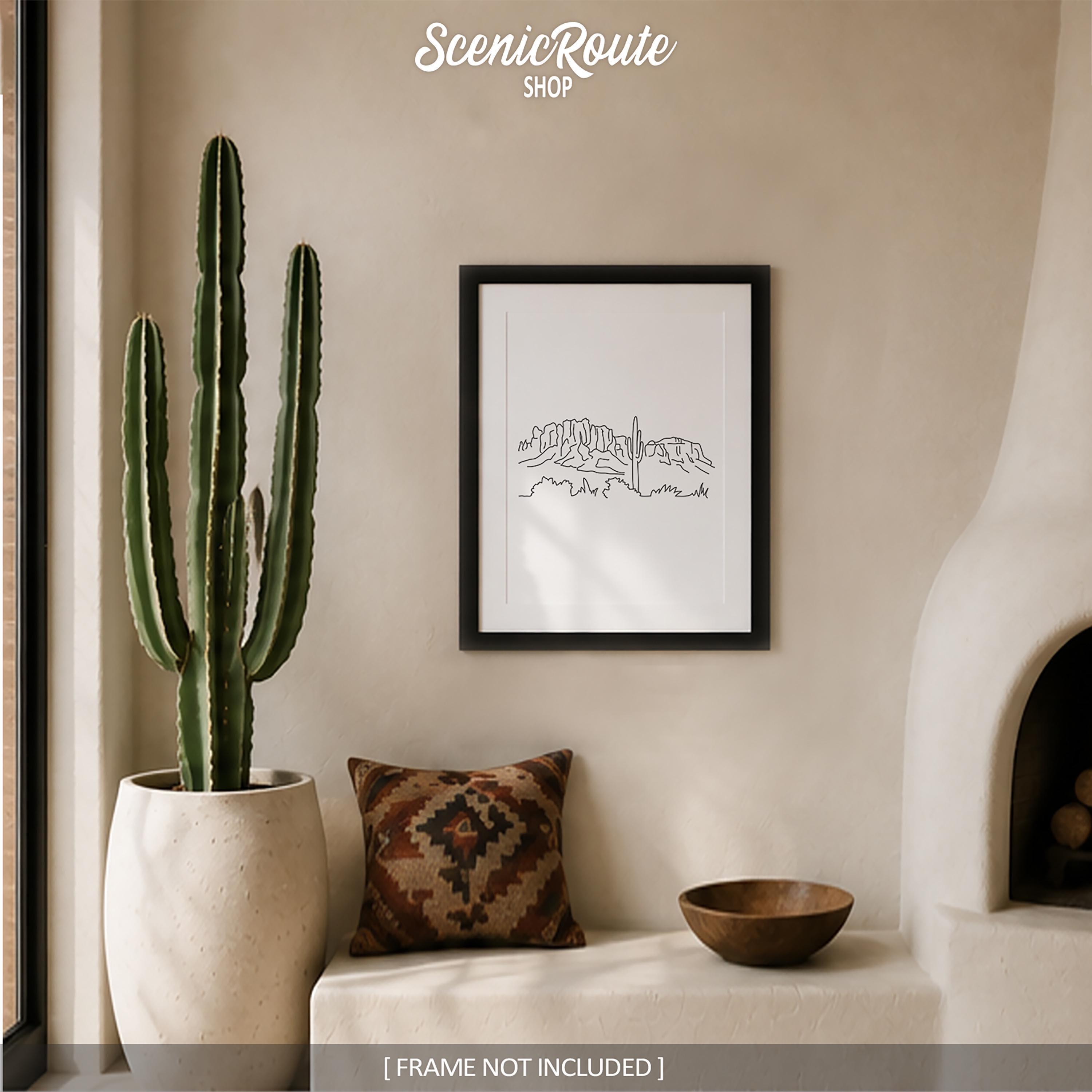 Superstition Mountains Line Art Print, Minimalist Black & White