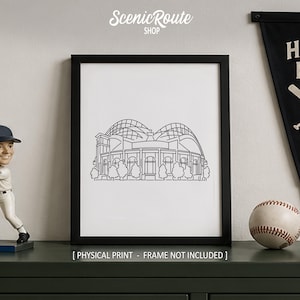 Milwaukee Brewers Stadium Line Art Print,  Minimalist Black & White MLB Baseball Stadium Drawing