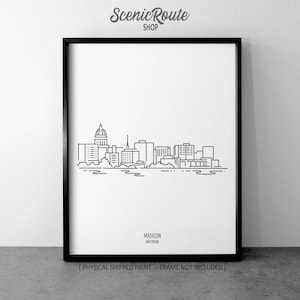 Madison Skyline Drawing Art Print: Wisconsin Minimalist Line Art, Modern Travel Home Décor