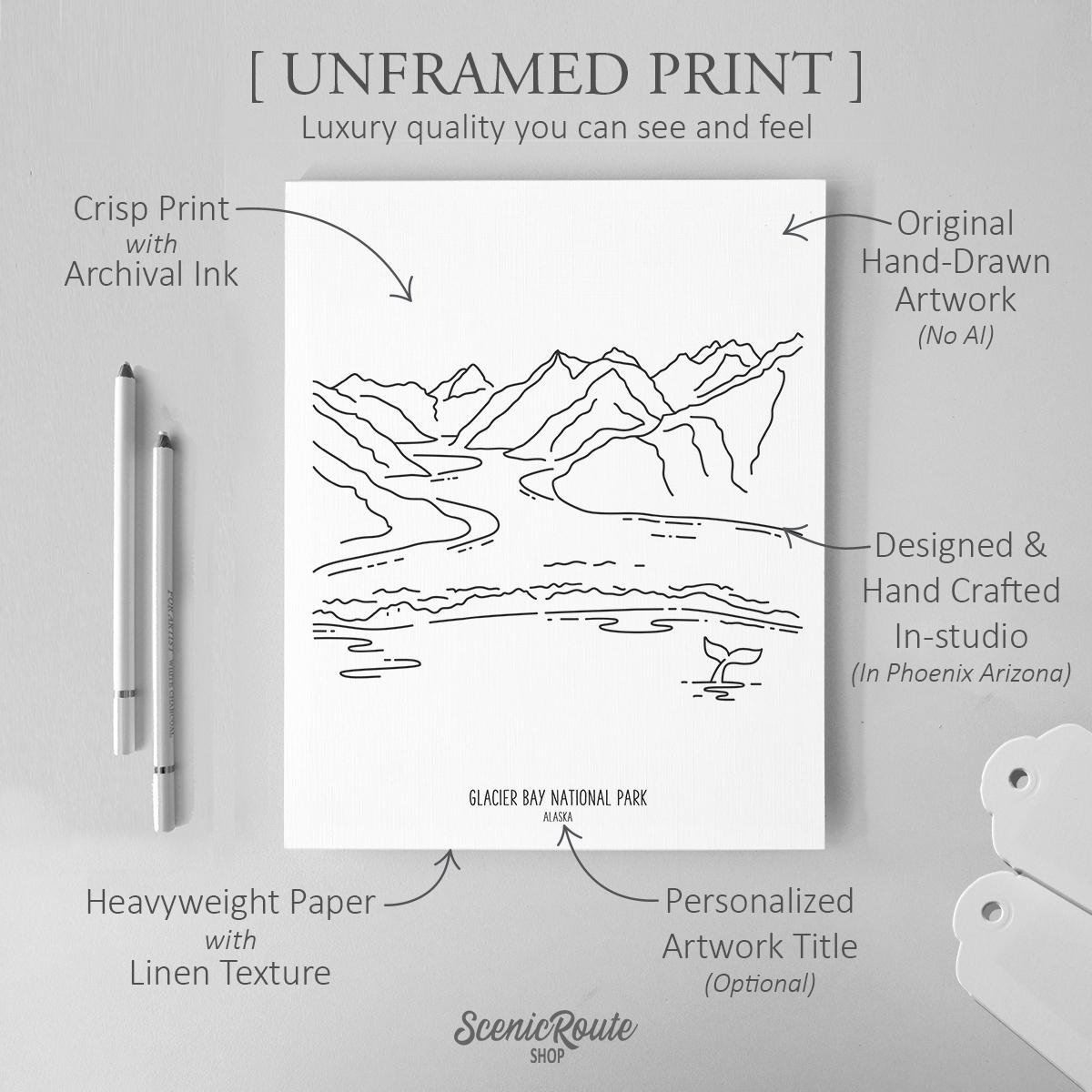 Glacier Bay National Park Drawing Art Print: Alaska Minimalist Line Art ...