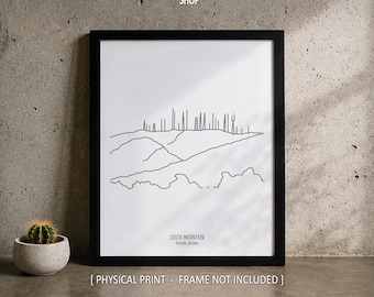 South Mountain Line Art Print, Minimalist Black & White Phoenix