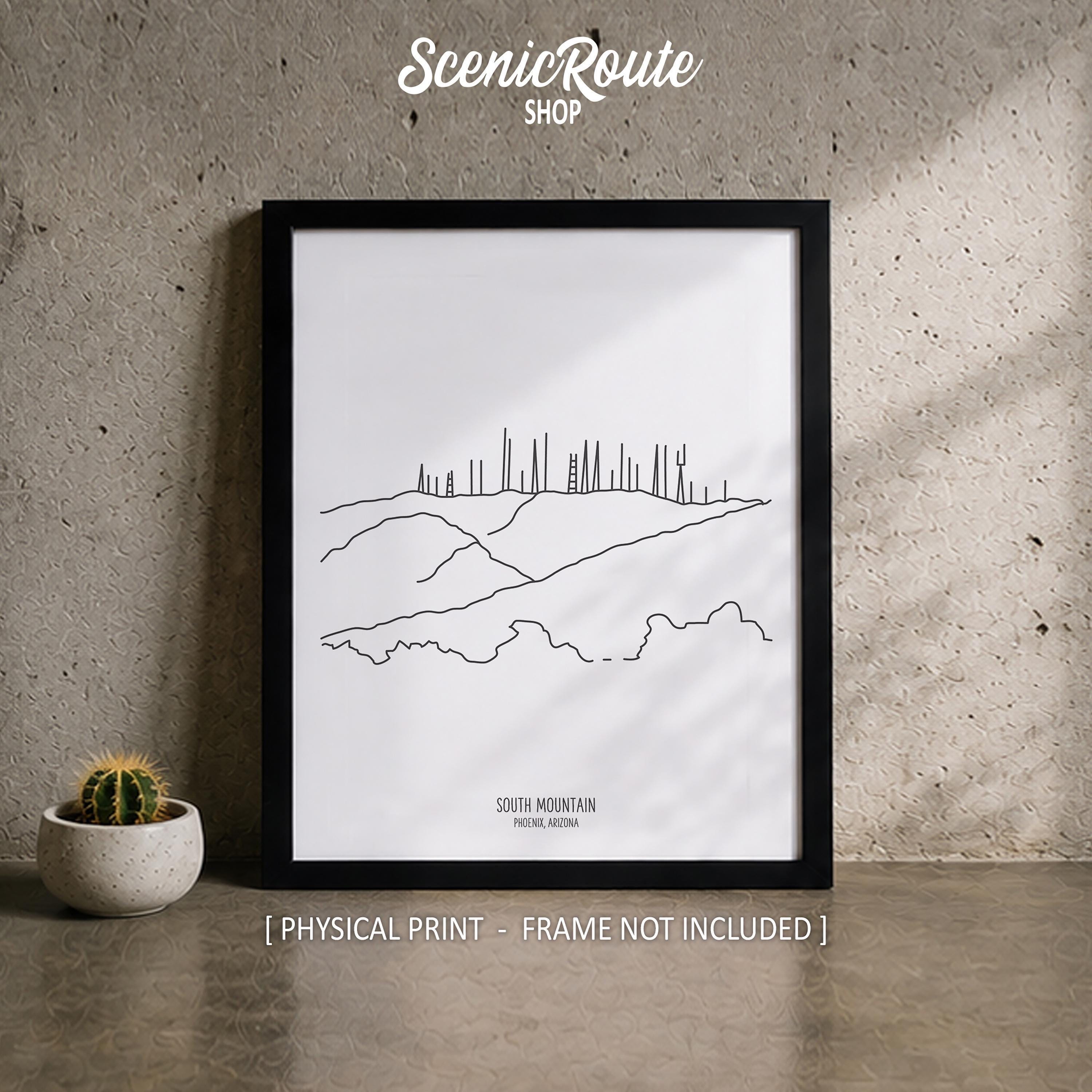 South Mountain Line Art Print, Minimalist Black & White Phoenix
