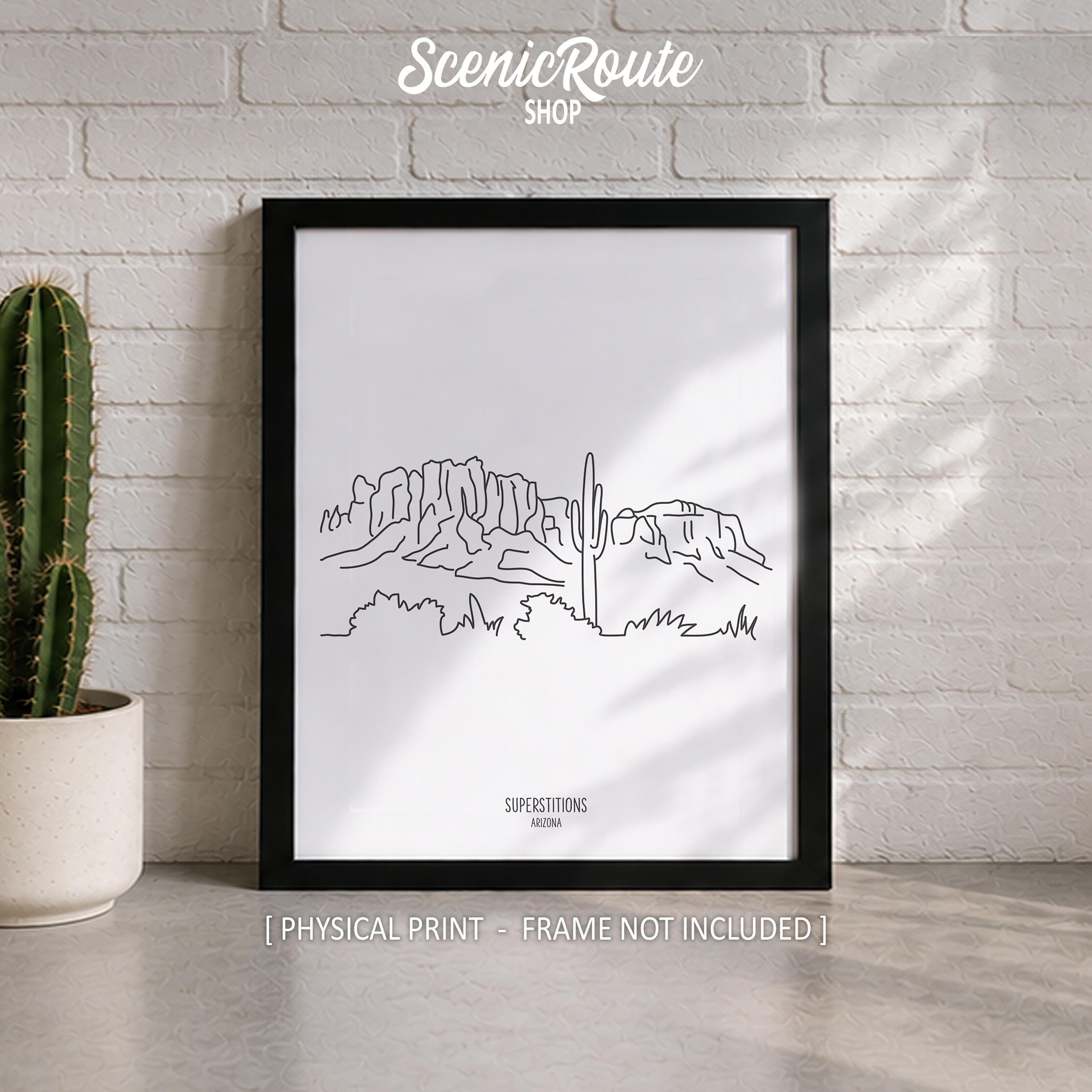 Superstition Mountains Line Art Print, Minimalist Black & White