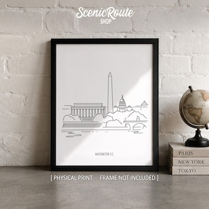 Washington DC Skyline Line Art Print,  Minimalist Black & White Travel Drawing