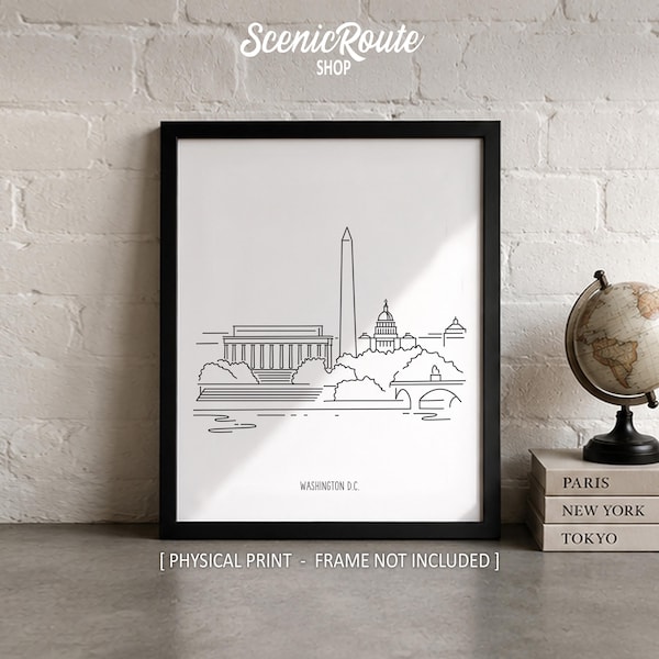 Washington DC Skyline Line Art Print,  Minimalist Black & White Travel Drawing