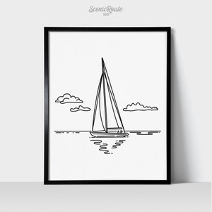 Sailing and Boating - Line Art Drawing Unframed Print
