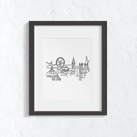 London England Skyline Line Art Minimalist Wall Art Drawing Etsy
