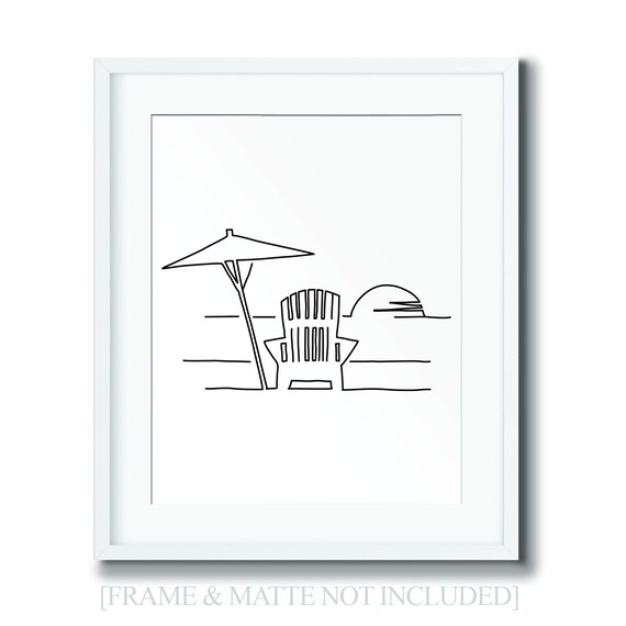 Ocean Beach Chair Line Art Minimalist Wall Art Drawing Etsy