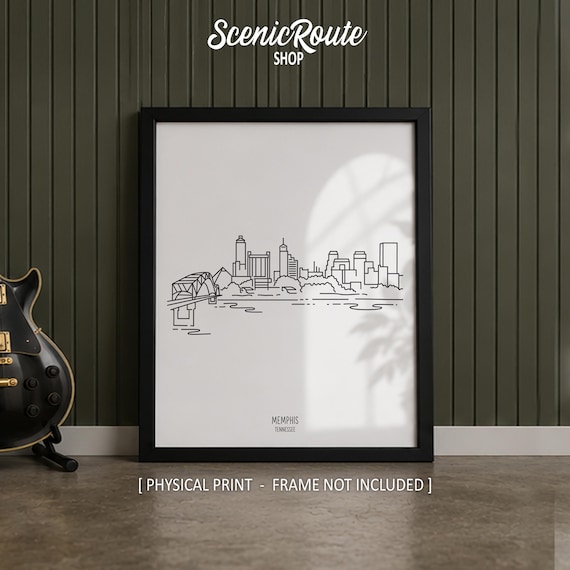 Memphis Tennessee Skyline Line Art Print, Minimalist Black & White