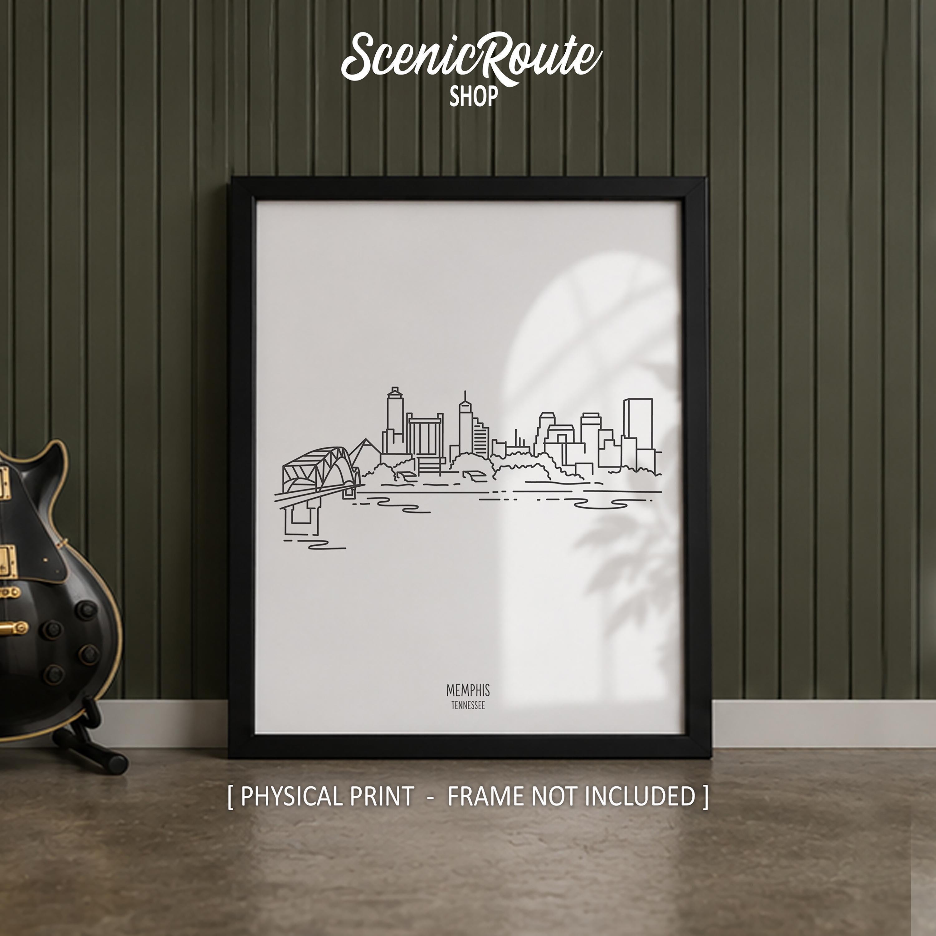 Memphis Tennessee Skyline Line Art Print, Minimalist Black & White