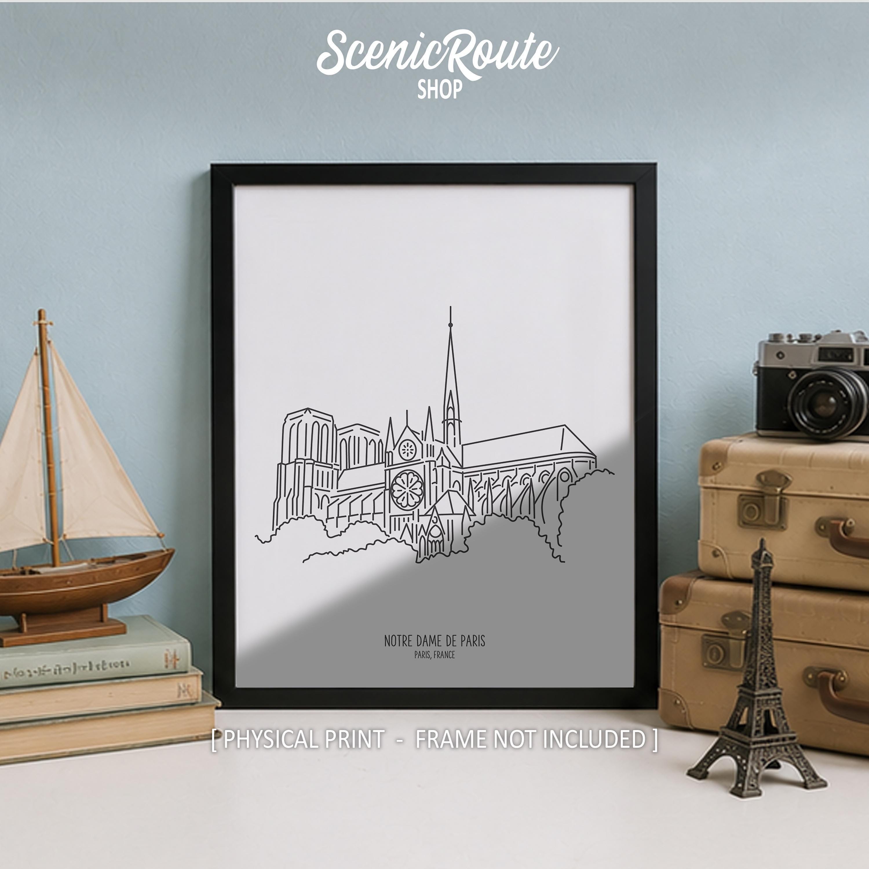 Notre Dame Cathedral Line Art Print, Minimalist Black & White