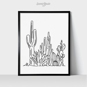 Cactus Garden Collection - Line Art Drawing Unframed Print