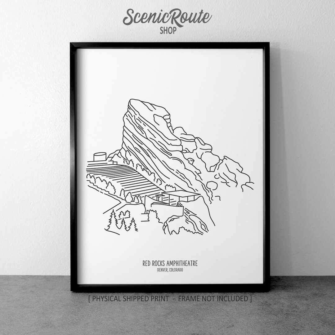 Denver Red Rocks Amphitheatre Drawing Art Print: Colorado Minimalist ...
