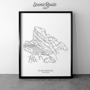 Red Rocks Amphitheatre Line Art Print: Denver Travel Poster