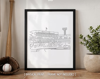 Boston Fenway Park Line Art Print, Minimalist Black & White MLB