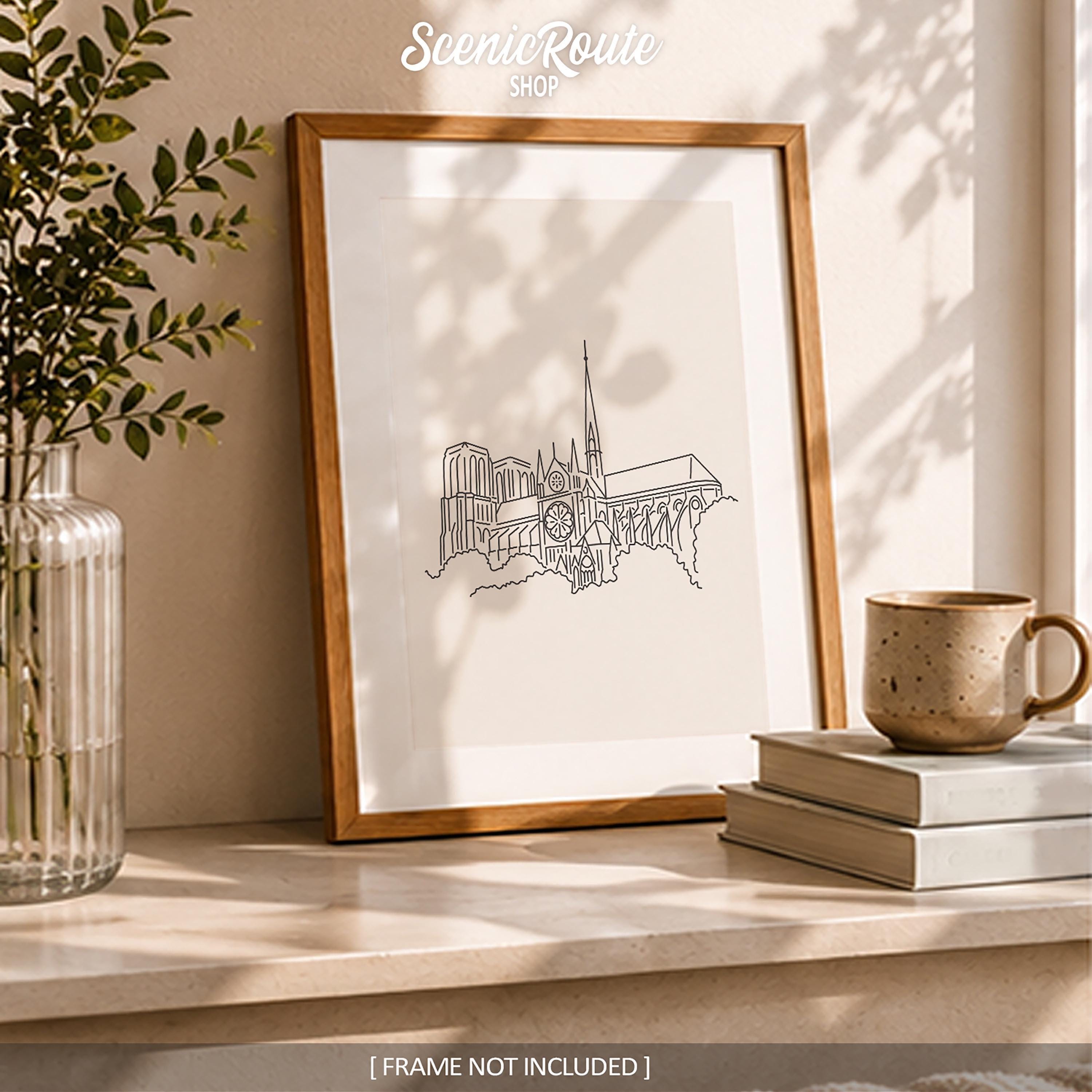 Notre Dame Cathedral Line Art Print, Minimalist Black & White