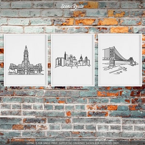 Philadelphia Pennsylvania Skyline Wall Art Print Minimalist Black & White Line Art Drawing Physical Print Ready to Frame Travel Décor image 5