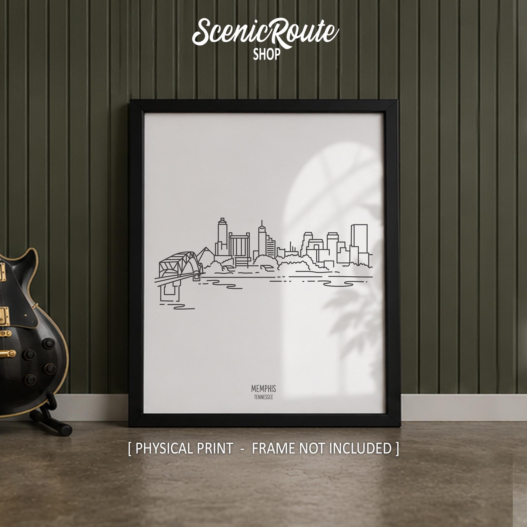 Memphis Tennessee Skyline Line Art Print, Minimalist Black & White