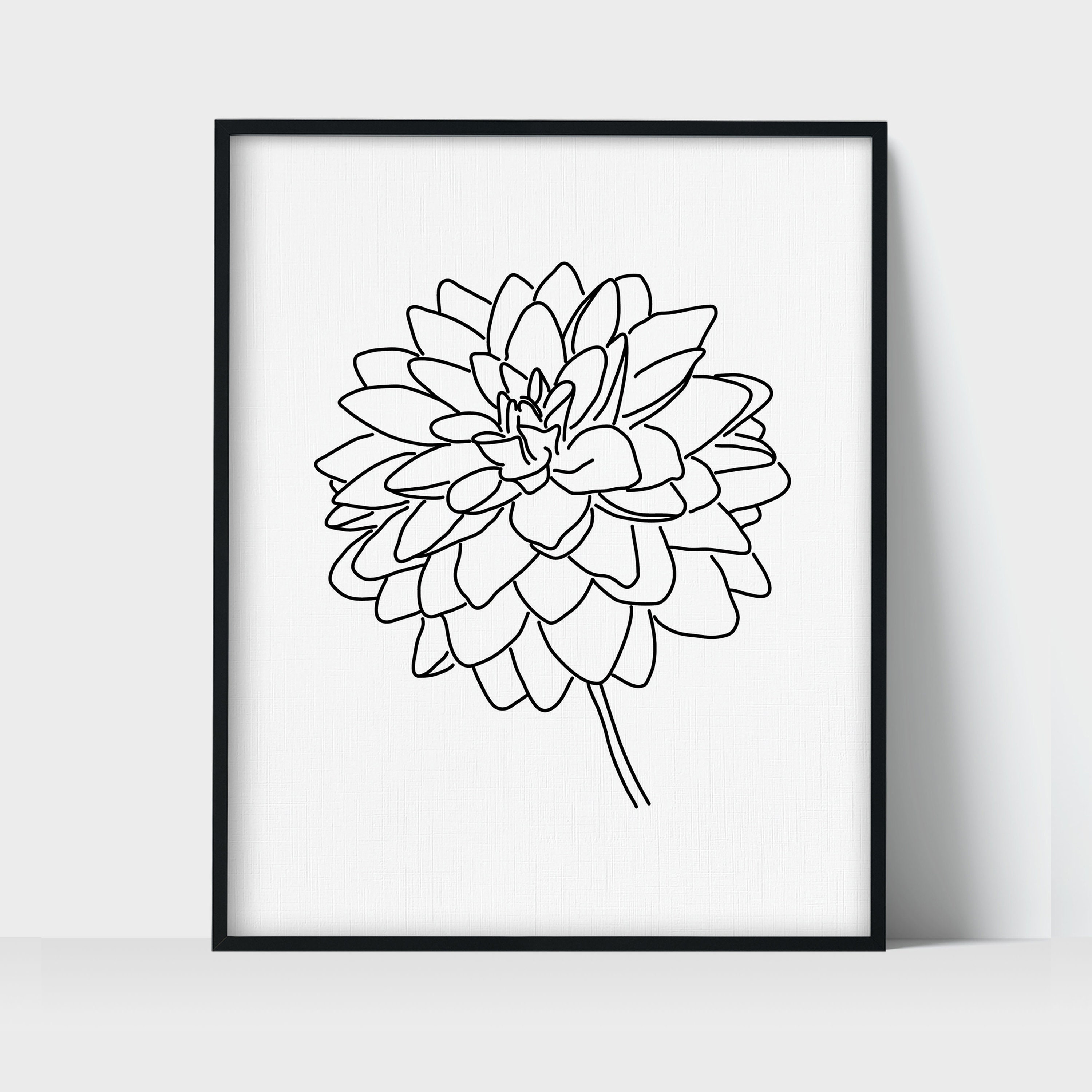 Flower Dahlia Botanical Line Art Drawing Unframed Print Etsy