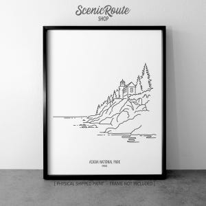 Acadia National Park Drawing Art Print: Maine Minimalist Line Art, Modern Travel Home Decor