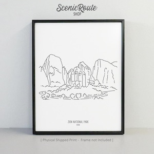 Zion National Park, Utah Drawing Art Print (Unframed), National Park Line Art Illustration, Minimalist Wall Art, Travel Sketch Poster