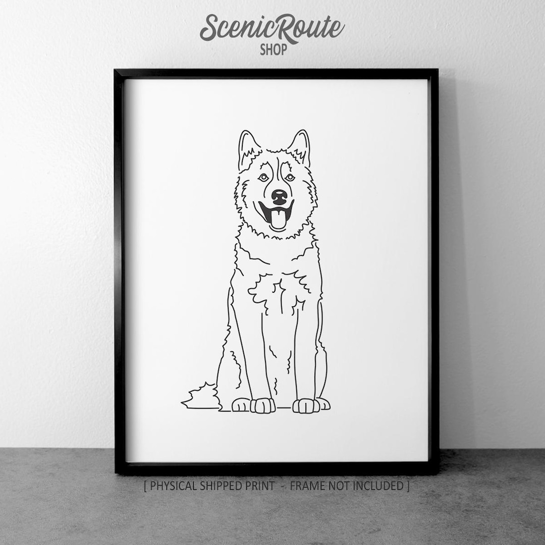 Husky Drawing Art Print: Dog Pet Portrait Minimalist Line Art ...