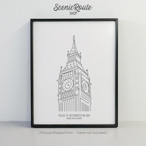 Impression d&#39;art dessin Big Ben Londres Angleterre (sans cadre), illustration d&#39;art au trait de voyage, art mural moderne minimaliste, affiche de croquis de voyage