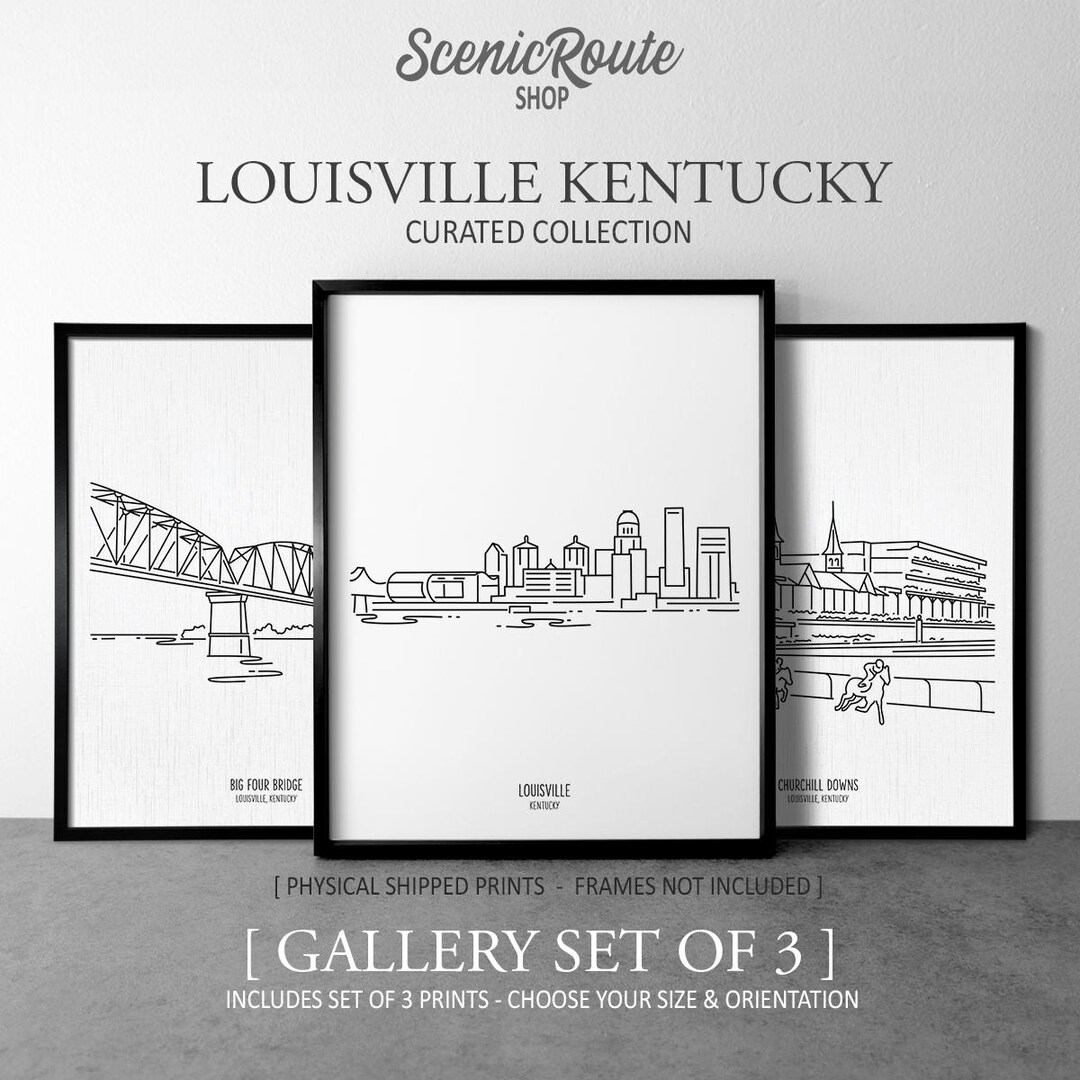Louisville Kentucky Line Art Print Set City Skyline Bridge Racetrack louisville-kentucky-line-art-print-set-city-skyline-bridge-racetrack