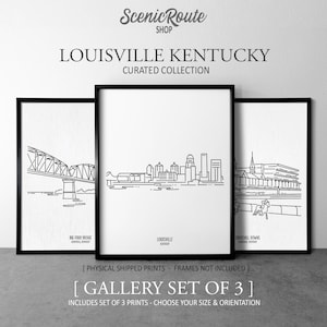 Louisville Kentucky Line Art Print Set: City Skyline, Bridge, Racetrack