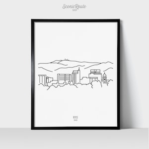 Boise Idaho Skyline Wall Art Print | Minimalist Black & White Line Art Drawing | Physical Print Ready to Frame | Travel Décor